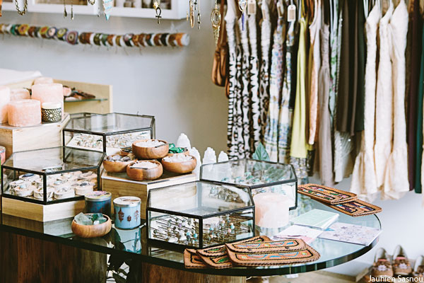 The selection of jewelry and clothing at Adorn boutique in Fishtown, Philadelphia.