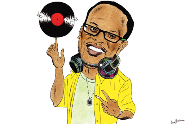 Illustration of Philadelphia DJ Jazzy Jeff by artist Andy Friedman.
