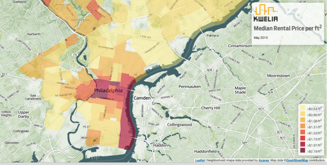 Screen grab from Kwelia's interactive rental heat map.