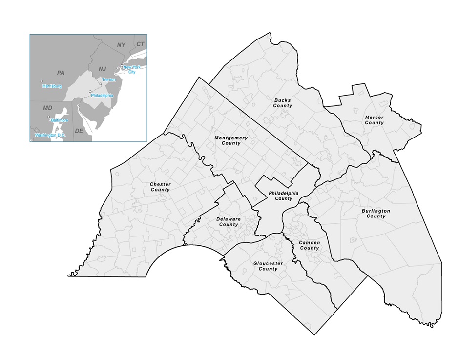 Delaware Valley Regional Planning Commision map via Wikipedia