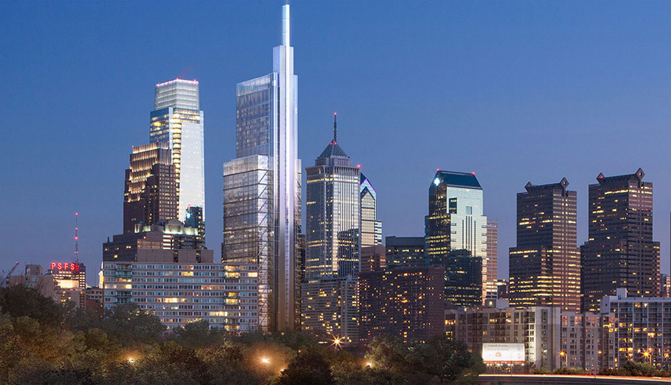 The Comcast Technology Center, shown here in a skyline rendering, will have residents on its 45th floor.