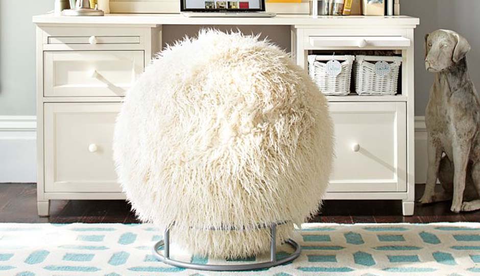Faux Fur Covered Exercise Ball Desk, Yoga Ball For Desk Chair