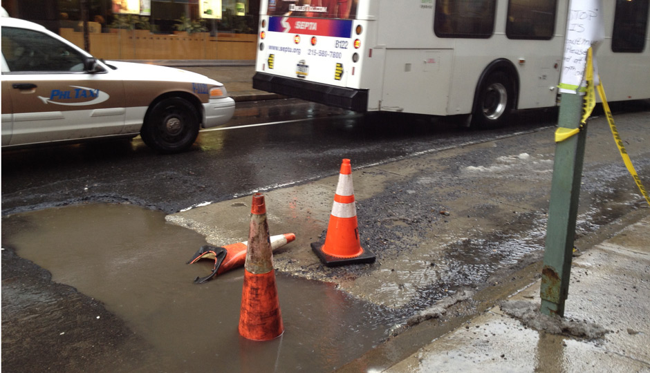 Utility trench or Pothole at 18th and walnut rittenhouse