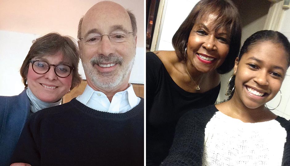 Left: Tom Wolf with wife Frances in Philadelphia, March 20, 2015. Right: Blondell Reynolds Brown at home in Wynnefield with daughter Brielle, Christmas Day 2014.