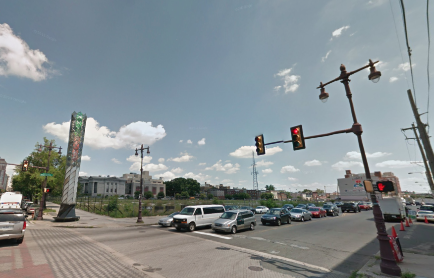 It's all going to happen here, at Broad and Washington. Image via Google Street View.