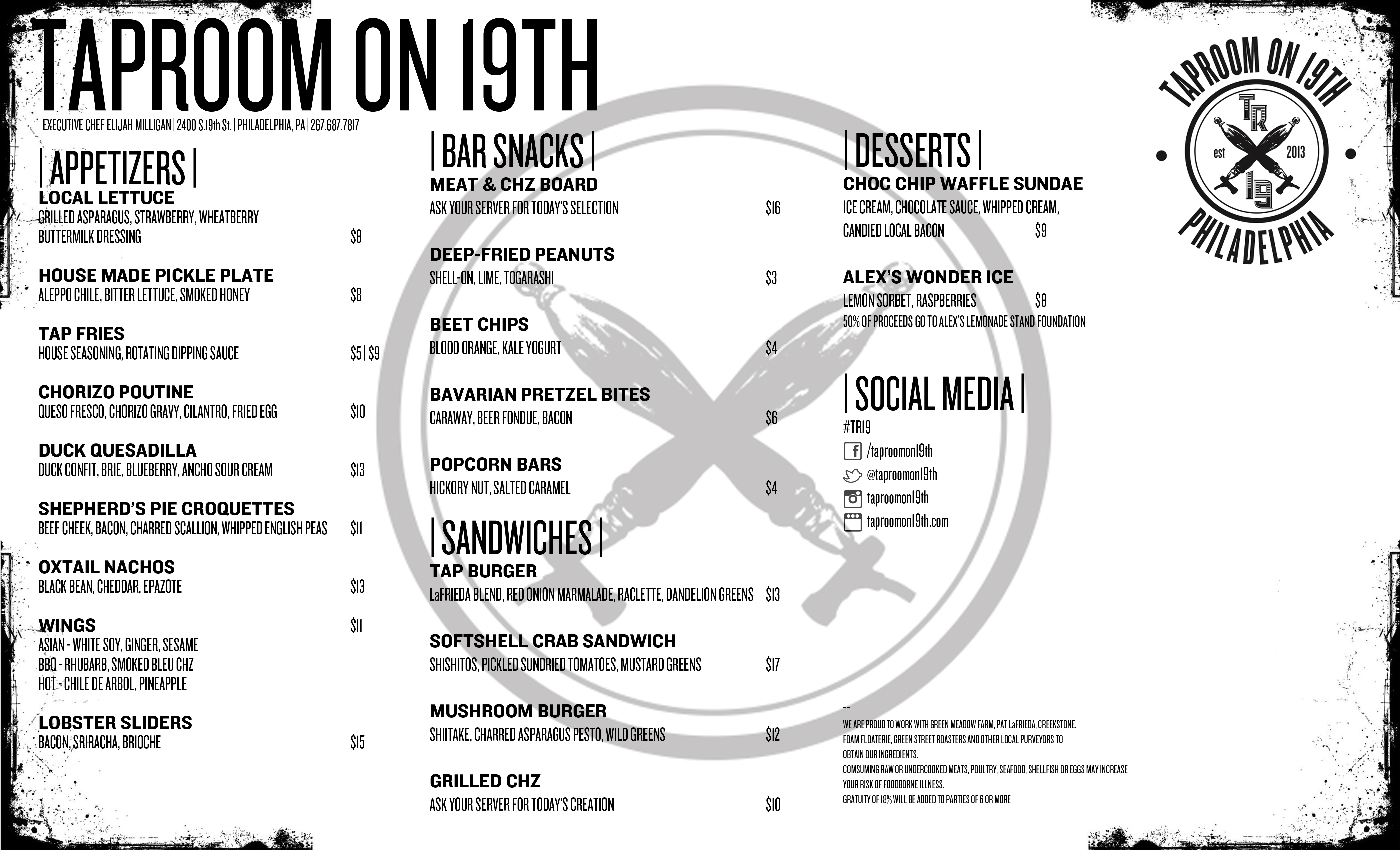 taproom on 19th new menu