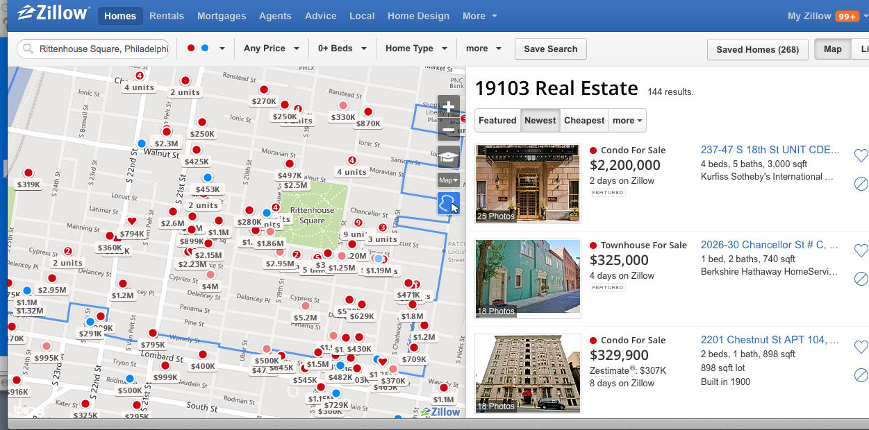 First search results with Zillow.com