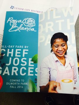 A brochure advertising the new José Garces cafe at Dilworth Park.