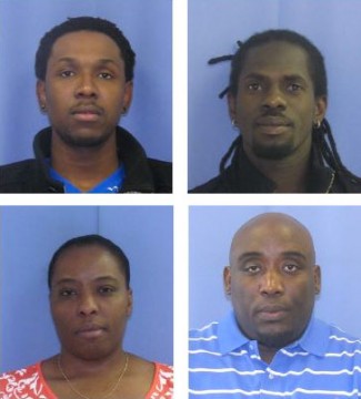 Clockwise from top right, the four charged in the "Grandparent Scam": Witson Lavilette, 38; Kens Wesh, 38; Johanne Wesh, 37; Spencer Compas, 29