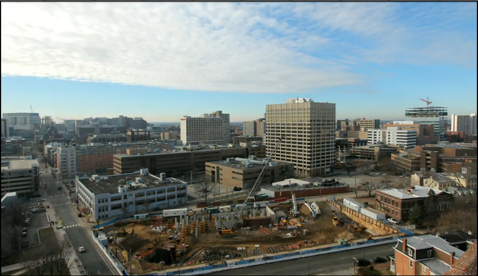 A screen shot from the time-lapse video of Lancaster Square's construction. Actual video below.