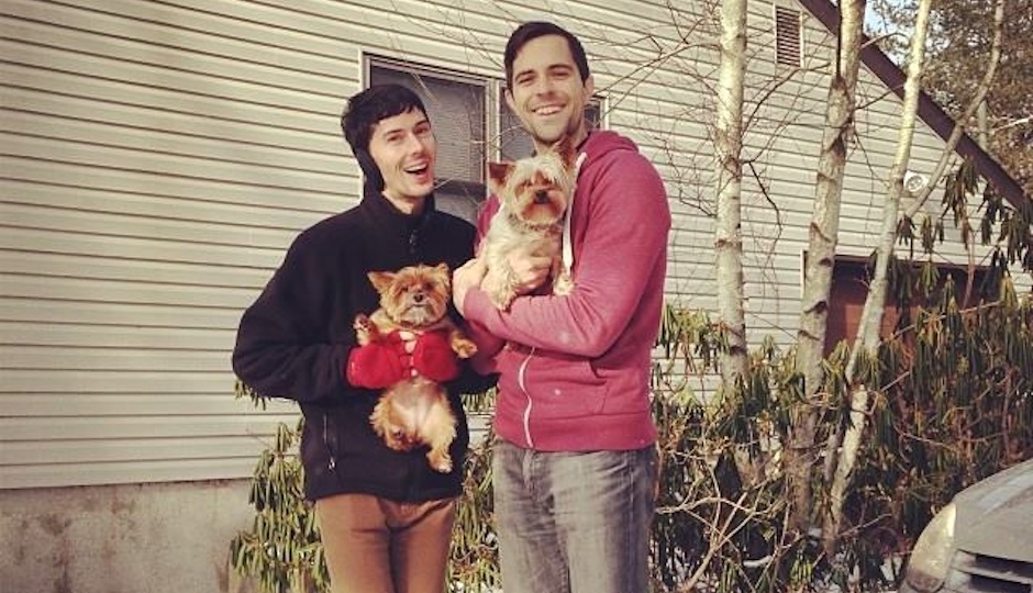 G Philly's editor, Josh Middleton, with his soon-to-be husband Alan and their two pups, Doris and Galileo.