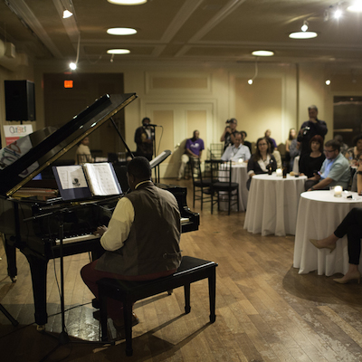 Local jazz phenomenon, Dena Underwood, delights a sell-out crowd at the OutBeat Opening Reception.