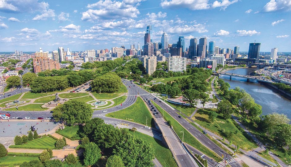The Benjamin Franklin Parkway and skyline. Photograph by Matt Satell