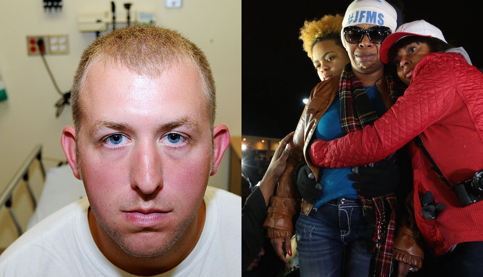 Officer Darren Wilson (left, courtesy of St. Louis County prosecutor's officer); Lesley McSpadden, Michael Brown's mother (right, AP | St.. Louis Post-Dispatch, Robert Cohen)