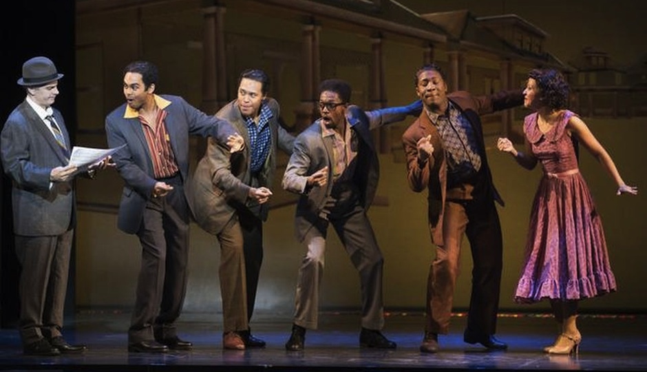 Jesse Nager (second to left) and cast in Motown: The Musical.
