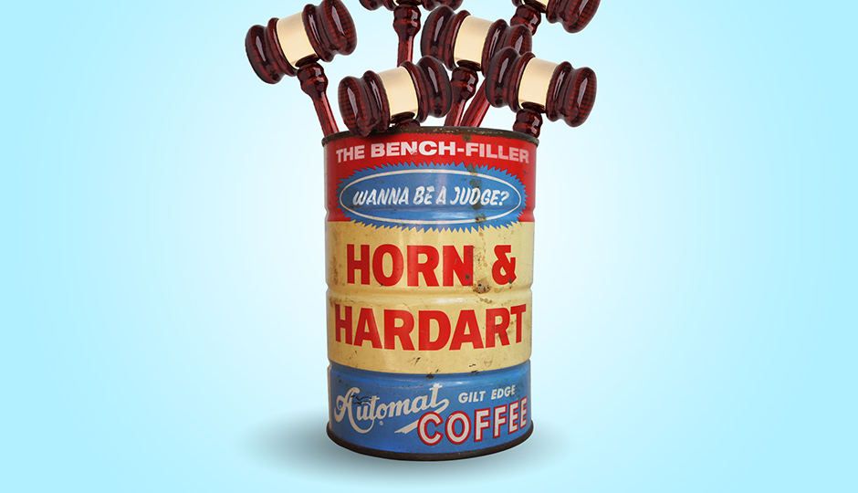 Behold, the (highly stylized, obviously) Coffee Can of Justice. (Coffee can: Hoofandantler.com; gavels: iStockphoto/Thinkstock)
