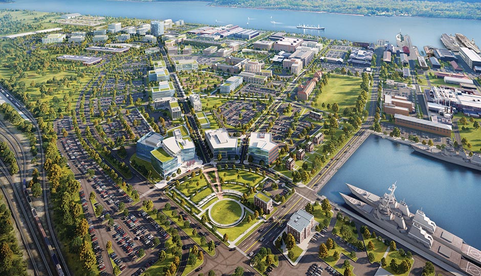 A rendering of the projected Navy Yard development. Neoscape for Robert A.M. Stern Architects