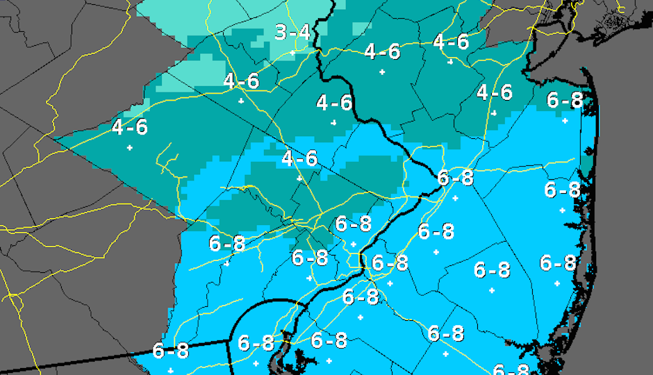 Here are the snow totals for the area, predicted by the National Weather Service as of 4 a.m.