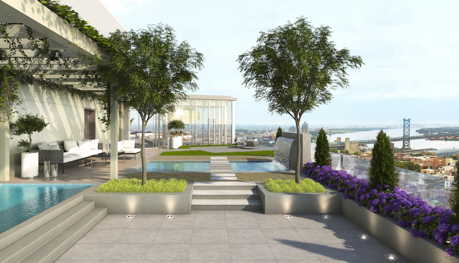 This is the terrace on the penthouse. | Rendering via 500 Walnut