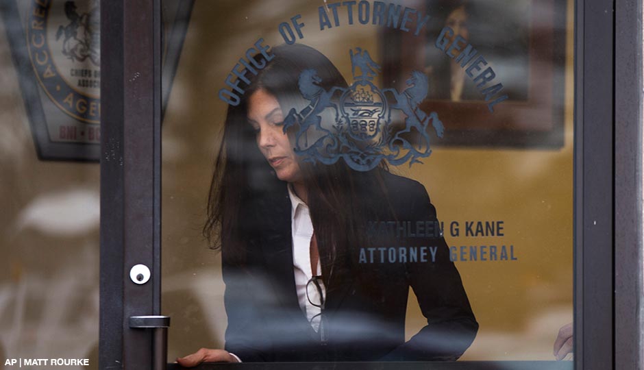 Attorney General Kathleen Kane arrives at a news conference Wednesday, Jan. 21, 2015, in Philadelphia. 