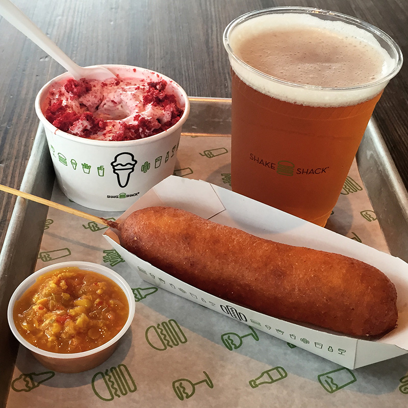 Corn dogs and concretes at Shake Shack. 