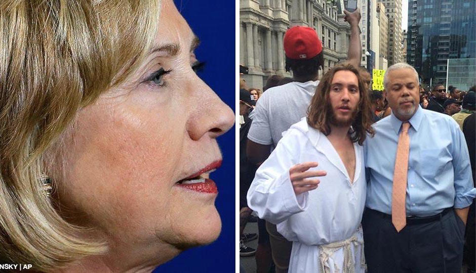 Hillary Clinton, left; Philly Jesus and State Sen. Anthony Hardy Williams.
