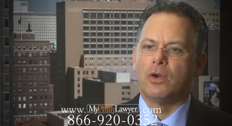 Lawyer Dean Weitzman in a My Philly Lawyer TV commercial
