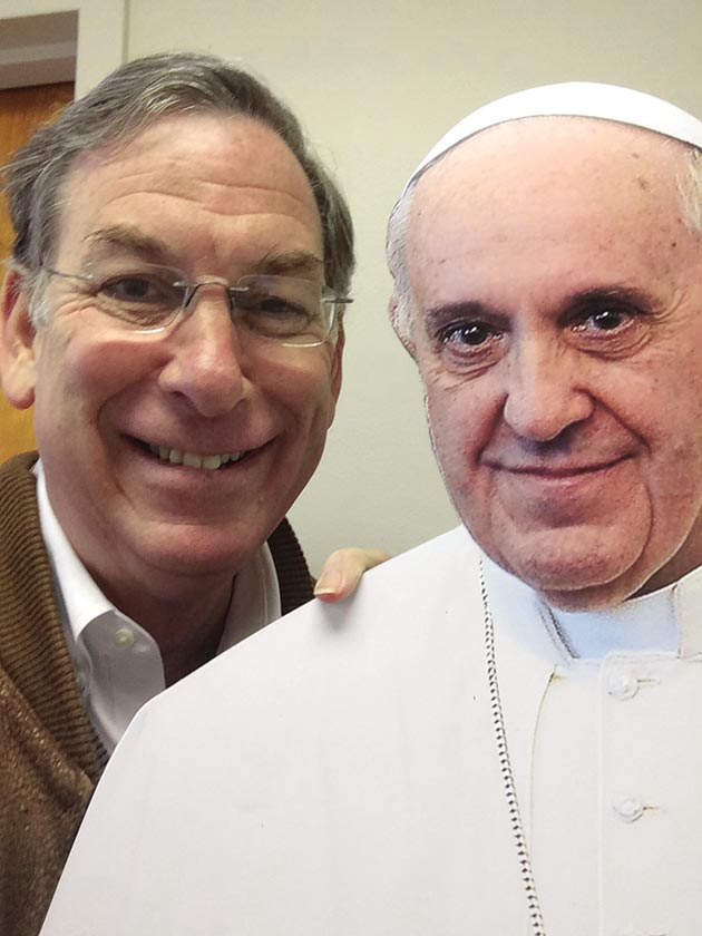 Politician/documentarian Sam Katz with Pope Francis (okay, a cardboard cutout), April 24, 2015.