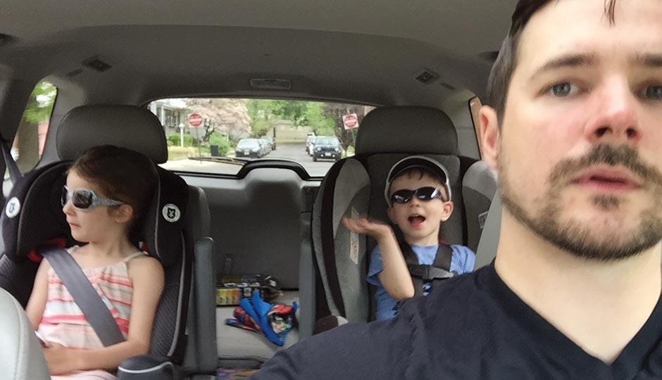 Laurel owner/chef Nick Elmi driving with daughter Grace and son Wes, May 7, 2015.