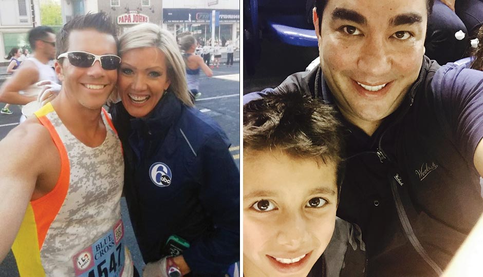 Left: 6 ABC’s Adam Joseph and Cecily Tynan at the Broad Street Run, May 3, 2015. Right: Chef/restaurateur Jose Garces with his son Andres, April 3, 2015.