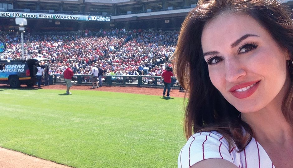 NBC 10 meteorologist Sheena Parveen at a Phillies game, May 14, 2015.