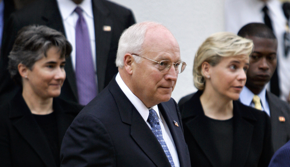 Vice-President Dick Cheney is joined by his openly gay daughter Mary, at right, and her partner of 15 years, Heather Poe, left, as they attend church services in Washington, Monday, September 11, 2006. (AP Photo/J. Scott Applewhite)