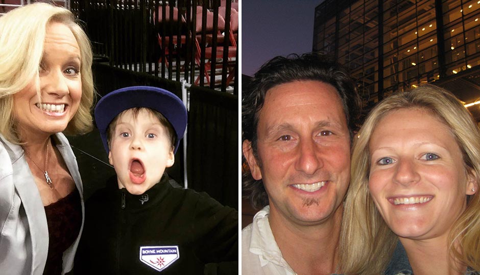 Left: Comcast SportsNet’s Dei Lynam with son Beau. Right: Rich Landau and Kate Jacoby, Vedge/V Street.