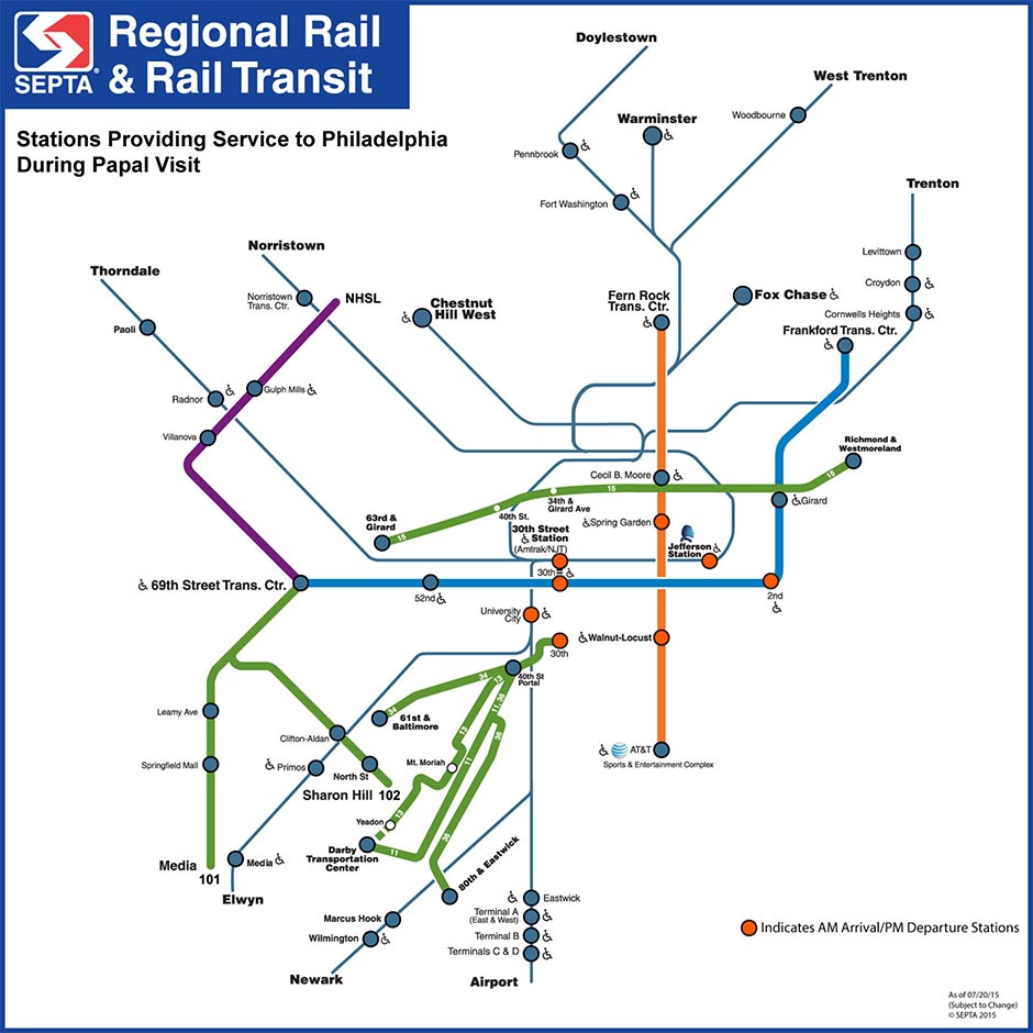 SEPTA Pope Map, updated 7/20/2015