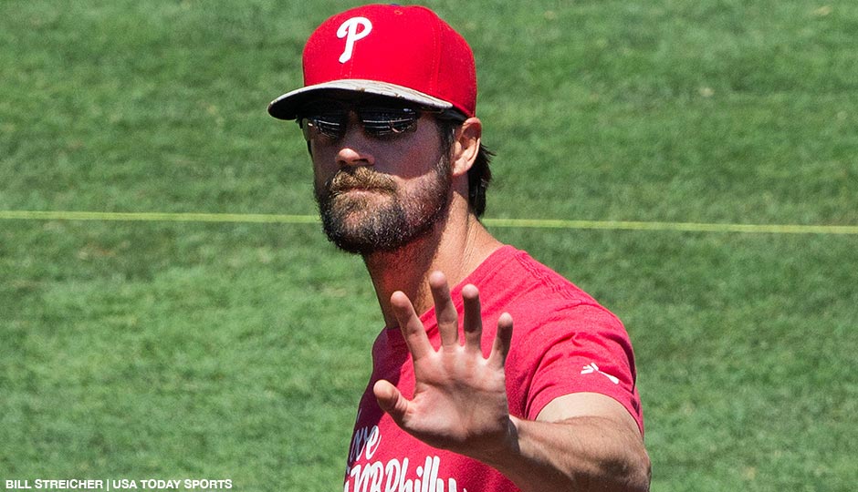 Cole Hamels waves to fans during batting practice before a game against the Tampa Bay Rays at Citizens Bank Park on July 22nd.