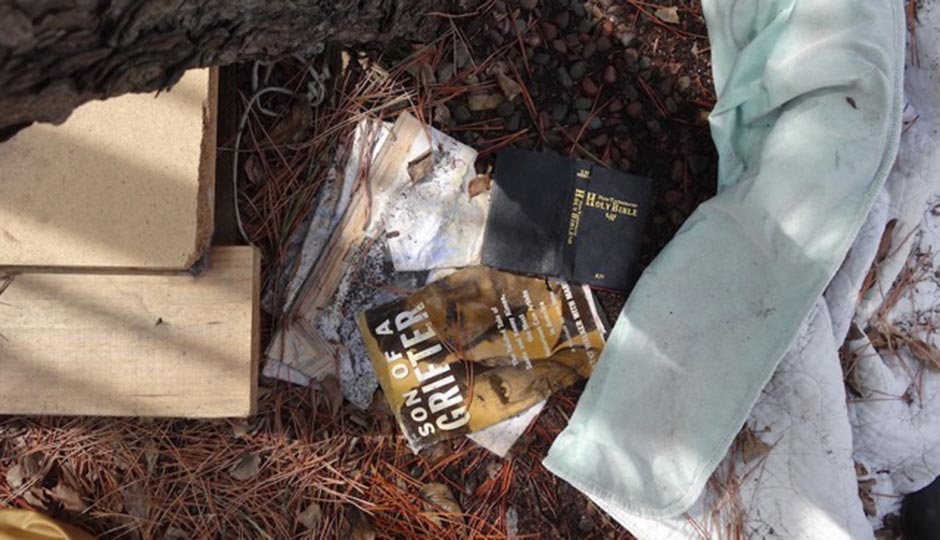 A bible at a homeless camp. Photo by Liz Spikol, 2014.