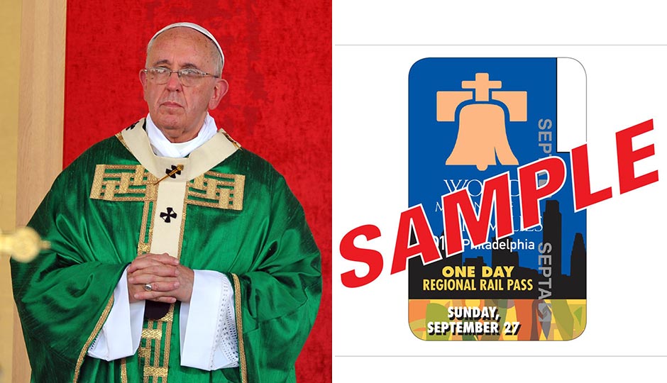 Pope Francis, miqu77 / Shutterstock.com. Pope Pass sample, via SEPTA.