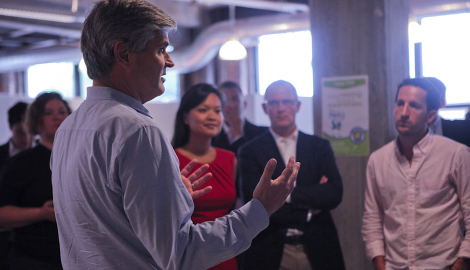 Steve Case talking to a group of entrepreneurs in Detroit during a previous Rise of the Rest tour. (Photo courtesy of Revolution.)