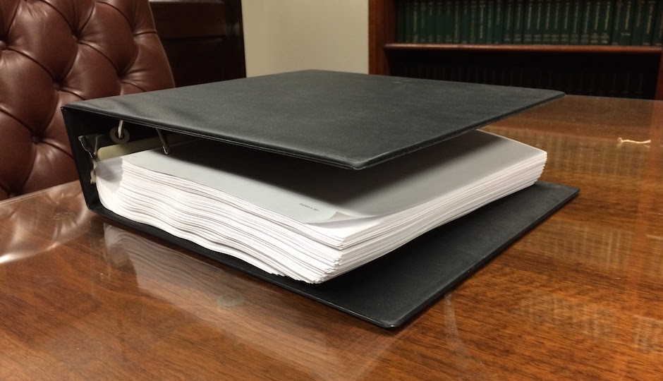 The binder of Porngate emails, available at the Supreme Court Office of Prothonotary at City Hall. | Joel Mathis