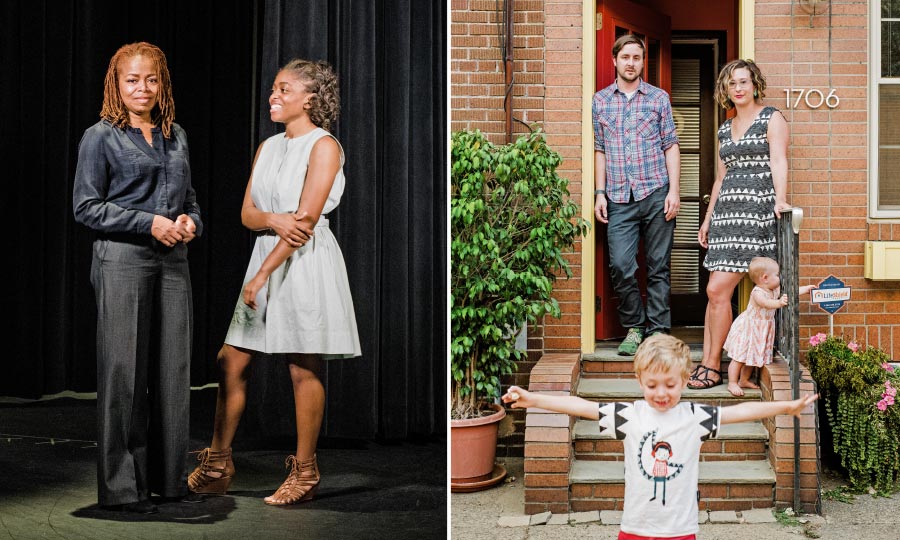 Left: Shelli Thomas and her daughter Zoie at Philadelphia Performing Arts Charter School. Right: David Clayton and Kate Clark, of East Passyunk, send their son August, four, to Russell Byers Charter school for pre-K. Photography by Christopher Leaman