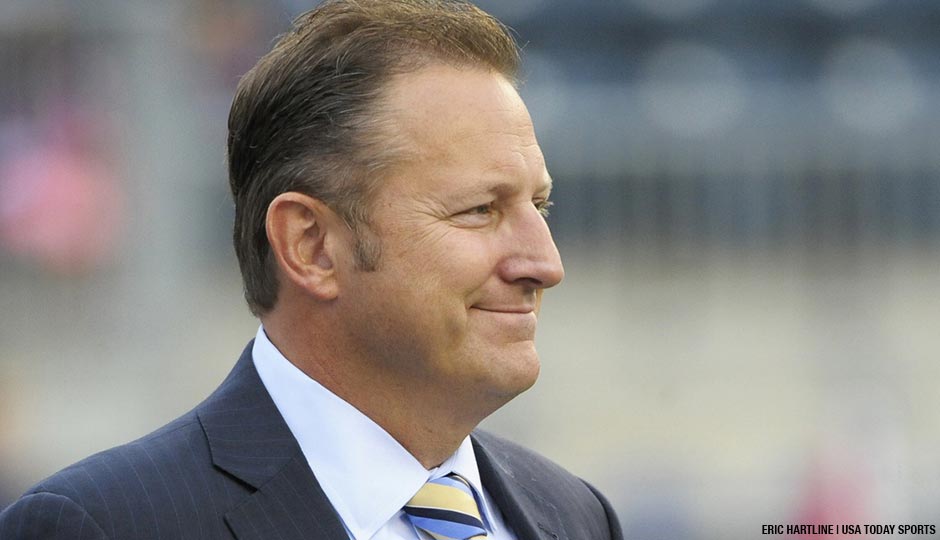 Philadelphia Union CEO Nick Sakiewicz before a May 2013 game between the Chicago Fire and the Philadelphia Union at PPL Park.