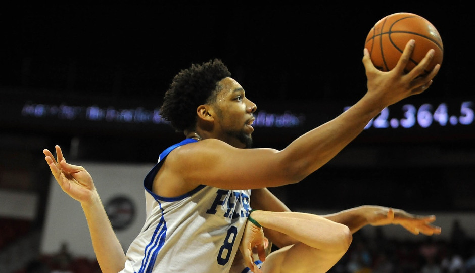 Jahlil Okafor plays against the New York Knicks in the Las Vegas Summer League. Integrating Okafor into the offense will be a priority for Brett Brown this season. | Stephen R. Sylvanie, USA TODAY Sports