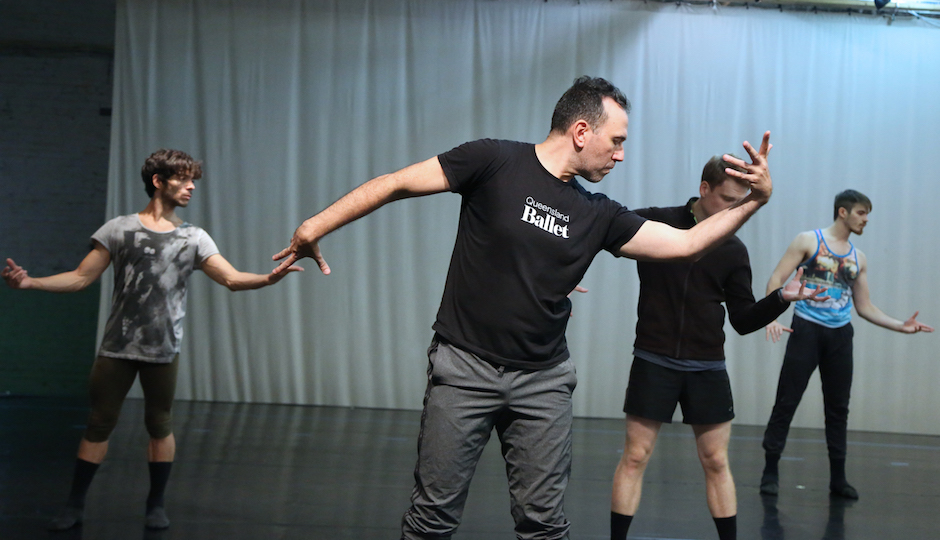 Nicolo Fonte and BalletX dancers rehearse a scene from "Beasts." | Photo courtesy of BalletX