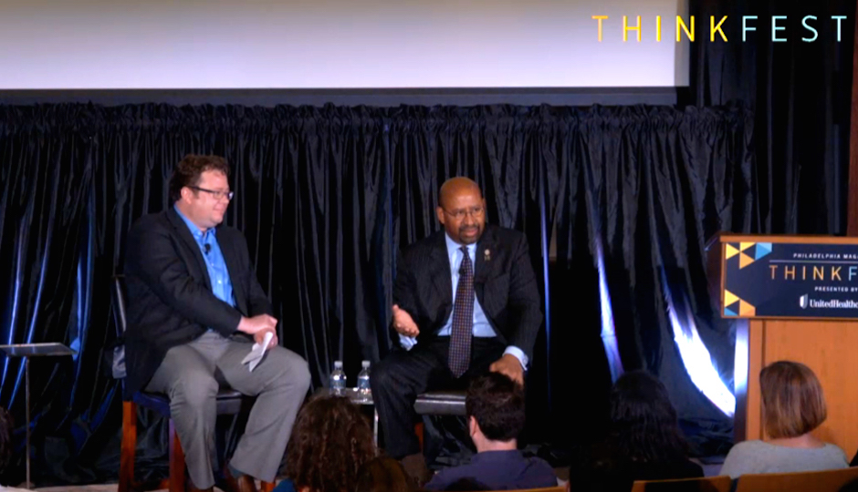 Philly Mag deputy editor Patrick Kerkstra and Mayor Michael Nutter at ThinkFest.