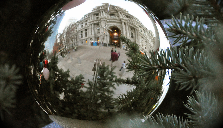The Christmas tree at City Hall will be lit this Thursday. | Photo by Kevin Burkett via Flickr