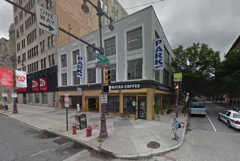 Here's the parking garage/Starbucks located at 337-341 South Broad Street | Google Street View