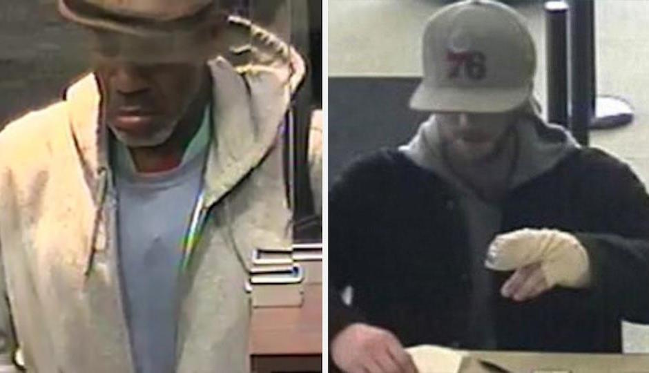 Pictures from the Monday robberies of PNC Bank (left) and Citizens Bank (right). | Source: Philadelphia Police Department