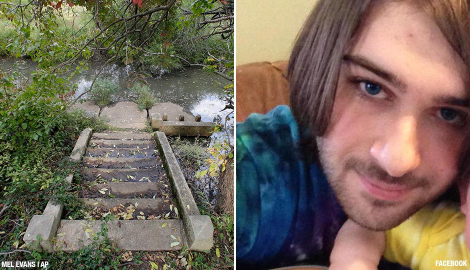 Left: An old stairway leads to a branch of the Cooper River, in Cooper River park, in the area where 3-year-old Brendan Link Creato was found dead, Tuesday, Oct. 13, 2015, in Haddon Township, N.J. Authorities say the boy, who was reported missing Tuesday morning, was found dead three hours later in woods about a half-mile from his home. Right: D.J. Creato 