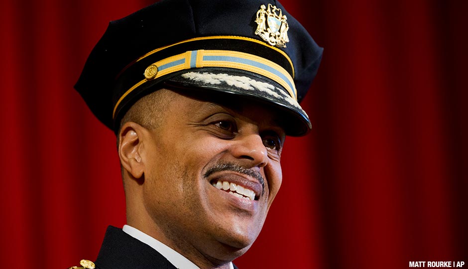 Richard Ross smiles during his swearing in ceremony as Philadelphia’s new police commissioner, Tuesday, Jan. 5, 2016, at his alma mater, Central High School, in Philadelphia. Ross said his top priority is reducing crime while improving community relations in what he called “a challenging time for law enforcement.”