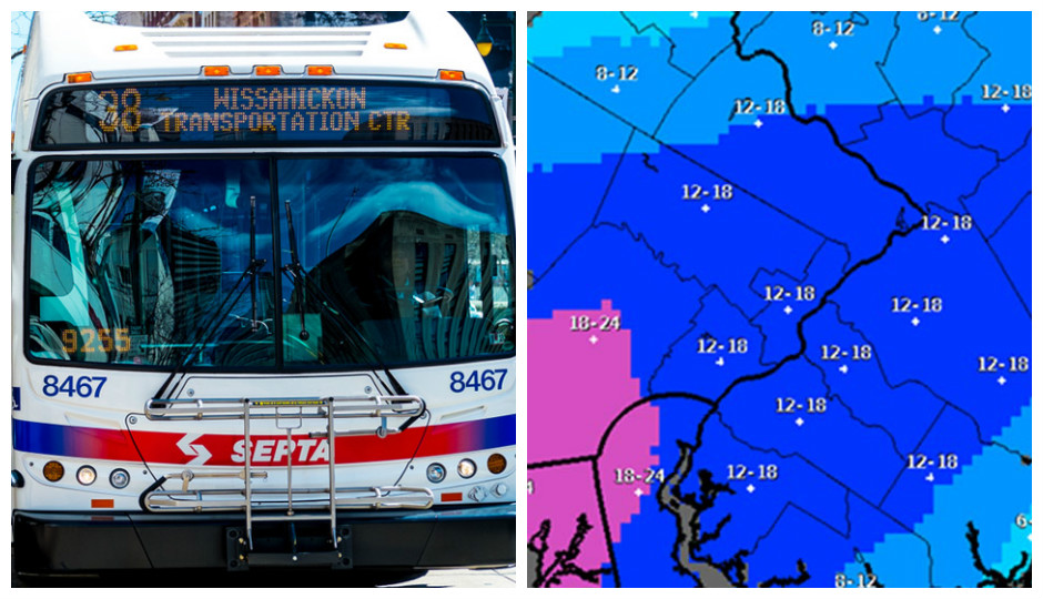 Photo on R: The National Weather Service’s latest snowfall prediction map as of 5 a.m. 